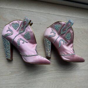 Christian Louboutin - Rare Lassodita Pink Cowboy Boots with Rhinestones Size 37